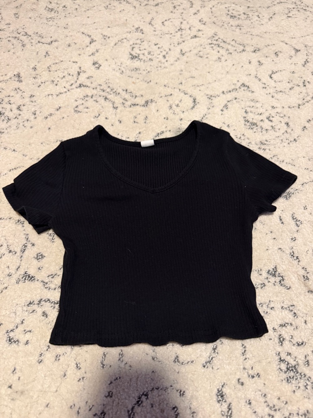 Black Ribbed V-Neck Crop Top - kids